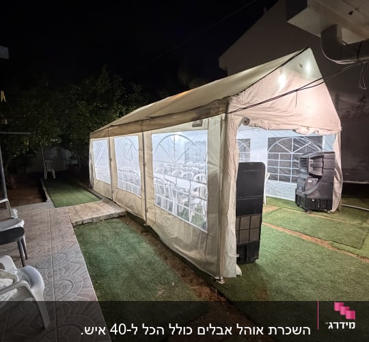 אוהל לאירועים עם תאורה בלילה